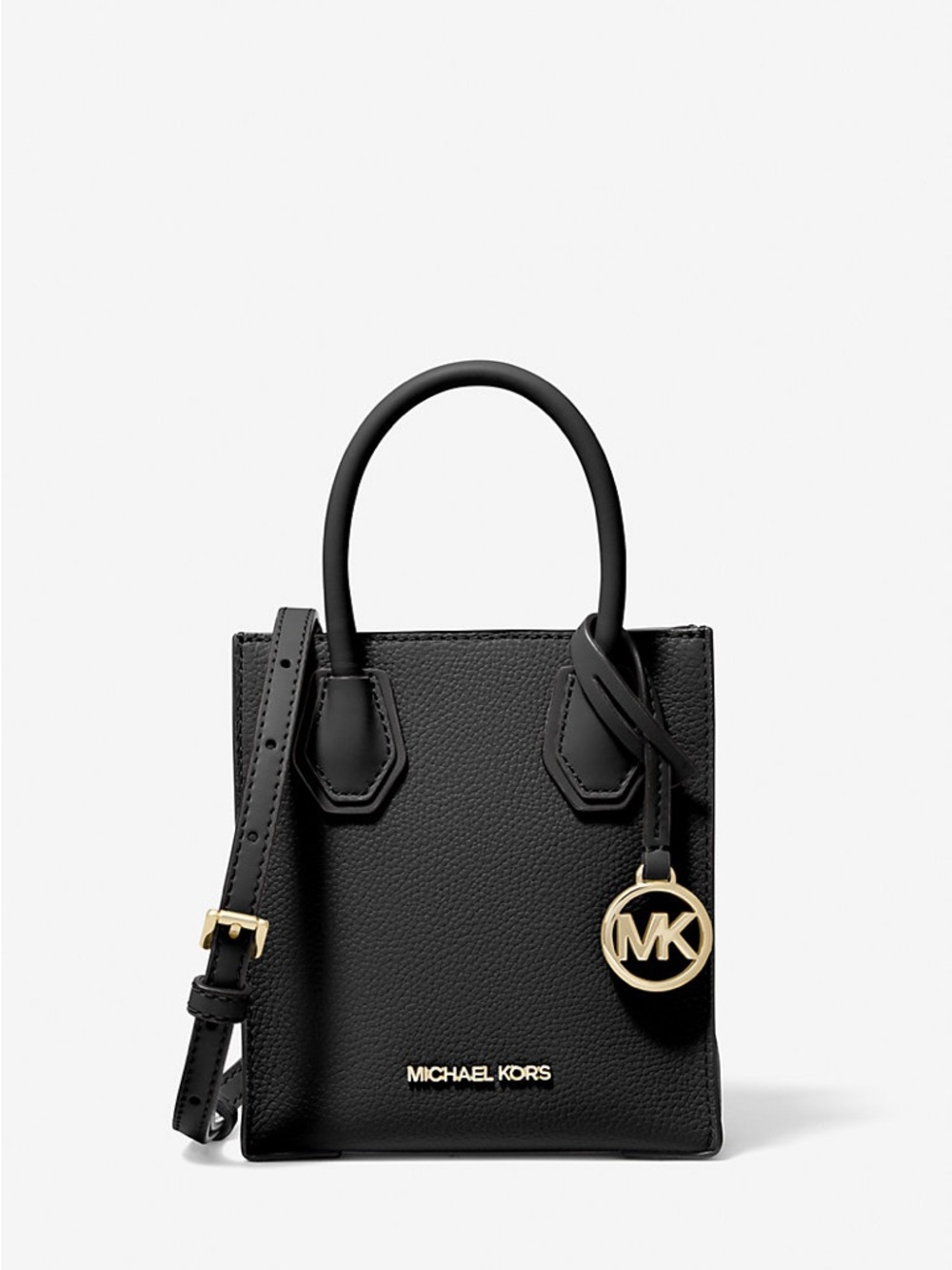 Michael Kors Black Pebbled Leather Mini Satchel with Gold Charm